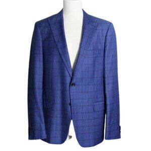 EMILIO GUIDO 44R US Super 150 Wool Sport Jacket Window Pane Royal Blue